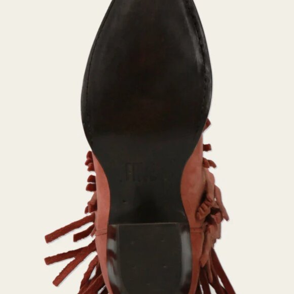NEW FRYE Nubuck Leather Sacha Short Fringe Boots rose for women 12511 12M6 - Picture 5 of 10